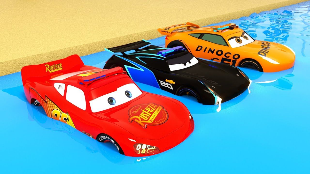 Учим цвета с Молнией Маккуином и Диноко Шторм застрял в воде — Учимся с Мультфильмом Тачки для детей