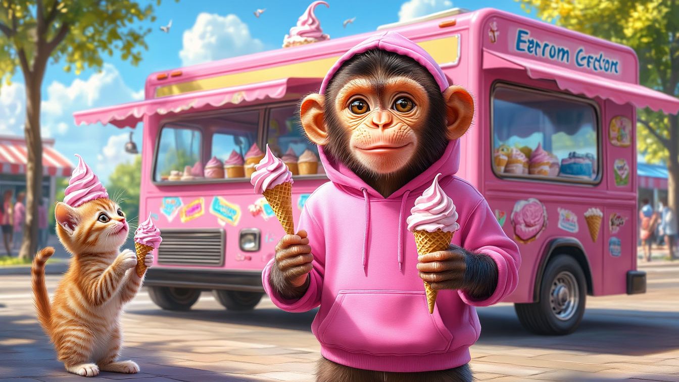 Мультики для детей . Обезьянка раздает мороженое своим друзьям.