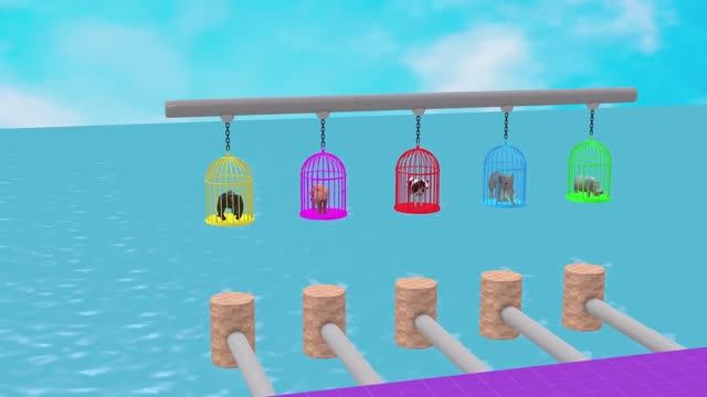 животные ферма и джунгли корова слон тигр горилла бегемот длинная горка краски радость Синий трактор