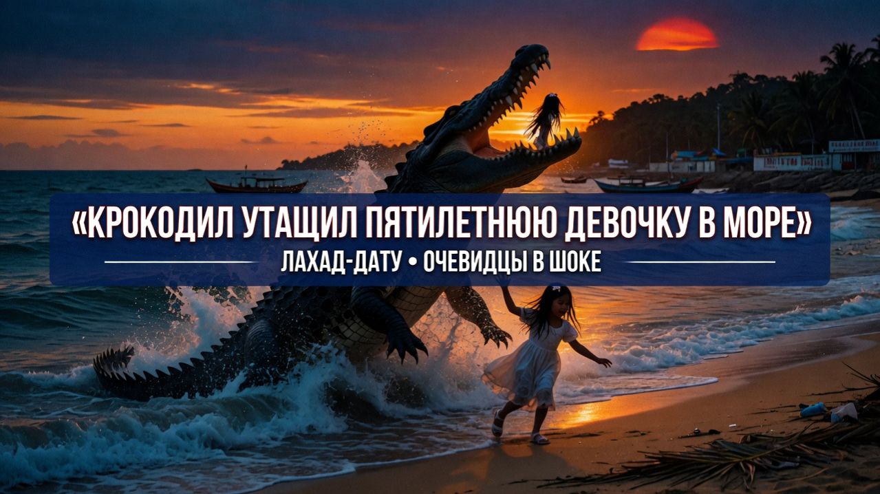 Огромный крокодил, внезапно вынырнув из морской глубины, молниеносно атаковал малышку.