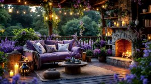 Весенняя атмосфера на веранде 🌿 Уютный уголок с камином, свежий воздух и расслабляющая атмосфера.