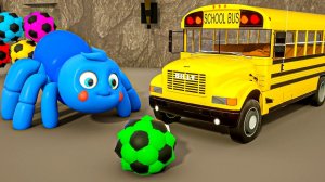 Песенка Колеса на автобусе Разноцветные пауки и разноцветный школьный автобус Песенки для малышей