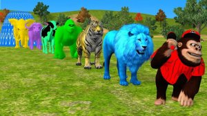 Раскрась забавных животных Гориллу Корову Льва Собаку Слона Тигра, Мультяшная игра с животными