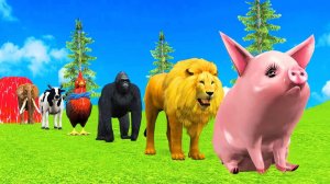 «СМЕШНОЕ ПРЕВРАЩЕНИЕ! Утка, Горилла, Лев и Овца Прыгают в Цветной Фонтан! ?? Мультик про животных»