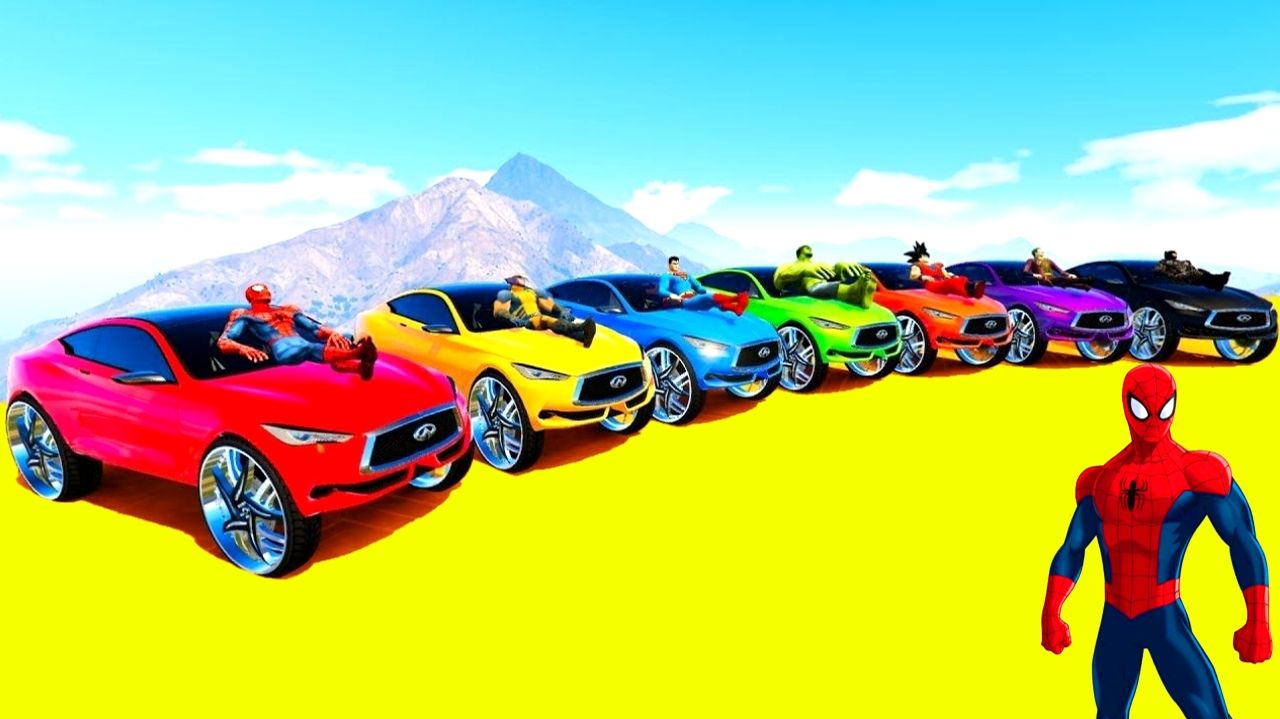Человек-паук и супергерои для детей. Весёлые прыжки в бассейне на машинках. Мультфильмы для малышей