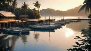 Лодки у пирса утром — спокойная анимация природы для сна