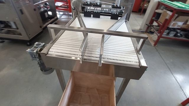 Конвейер с продувкой пищевым газом на 4 лотка 142-92 мм с отводящим транспортером и сборкой в ручей