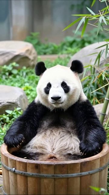 Милая панда в бочке #панды #животные