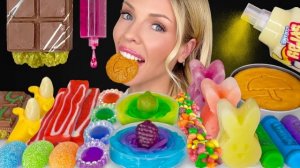 АСМР МУКБАНГ Радужные десерты, Дичь с кальмарами, Банановый спрей с кислинкой, Дубайский шоколад