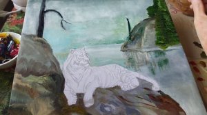 Рисую тигра в лесу возле воды (2 серия)