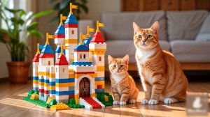 😹Мама кошечка и её маленький котёночек собирают красивые замки из конструктора🔥