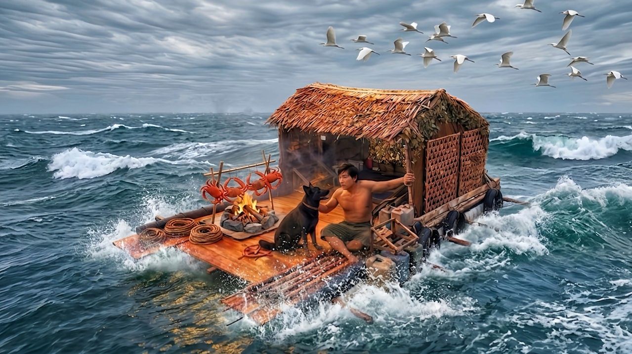 Побег с необитаемого острова на плоту из мусора  / Строительство плота и добыча морепродуктов