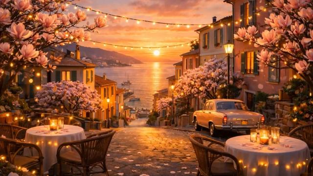 Уютный вечер у моря 🌊 Закат, гирлянды и свечи | Relax video 4K