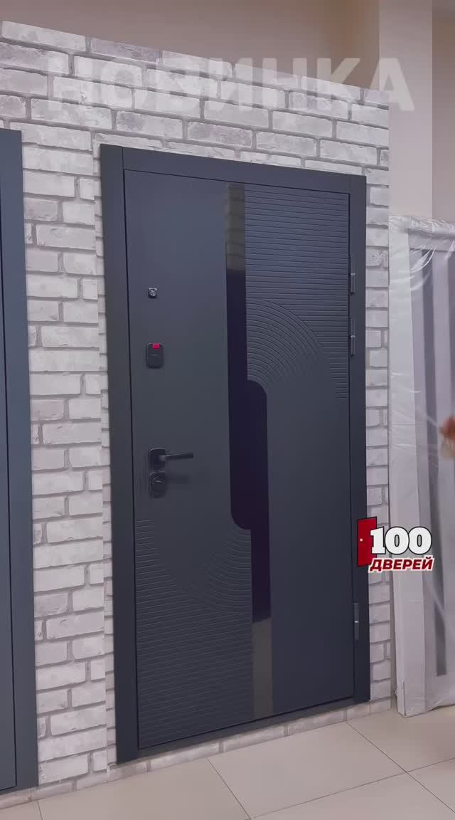 Современная входная дверь со встроенным зеркалом на внутренней панели