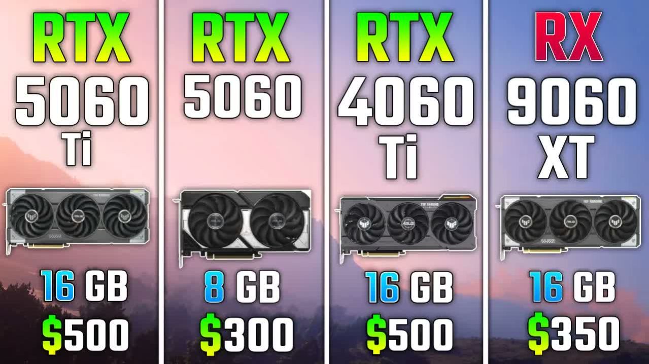 RTX 5060 Ti vs RTX 5060 vs RTX 4060 Ti vs RX 9060 XT  7 игр  Ryzen 7 7800X3D  1080p