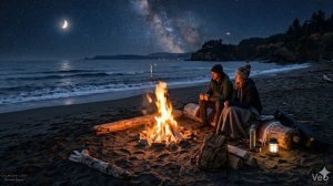 Ночной берег и костер у океана | Звуки природы для сна и учебы (Без музыки) - Calmora Lofi