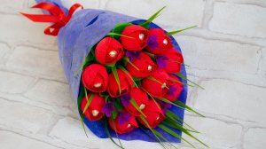 Весенний букет из конфет для учителя в школу ☆ Букет подарок на 8 марта своими руками ☆ Diy