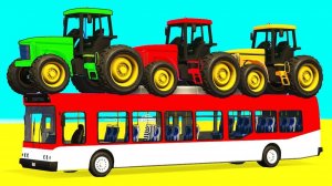 Цветные Тракторы на Автобусе с Человеком-пауком и Супергероями на Вертолете Мультфильмы для детей