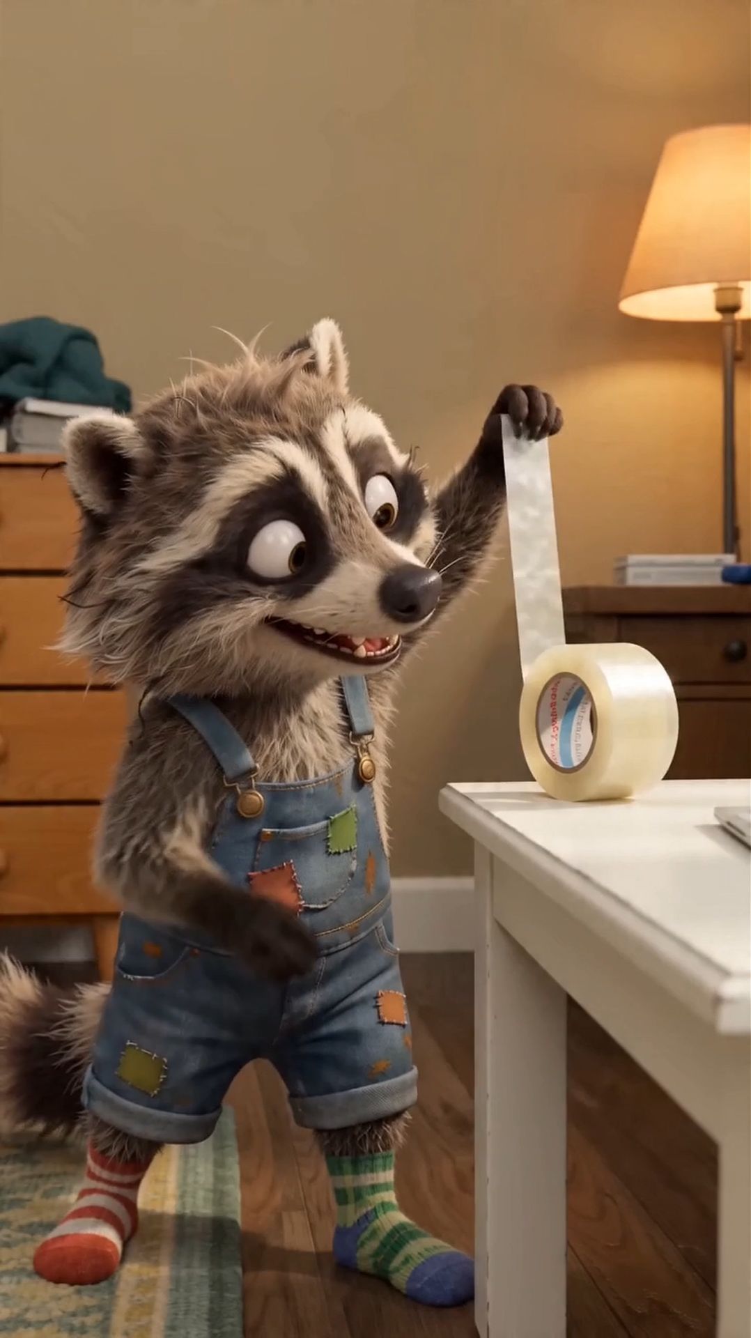 Енот и липкая лента!