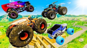 МУЛЬТИКИ ПРО МАШИНКИ 4К Эпические прыжки и столкновения на скоростном монстр-траке Beamng Drive #136