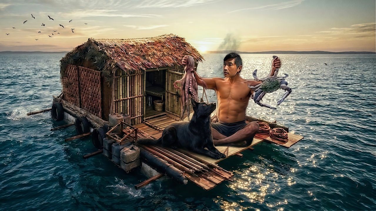 Выживание на плоту из мусора вместе с моей собакой | Нашли заброшенный дом и пресную воду!