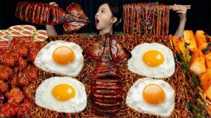 АСМР ЕДА КОРЕЯ | МУКБАНГ | ОГРОМНЫЙ КАЛЬМАР В СОУСЕ СПАЙСИ С ЛАПШОЙ И ЗАКУСКАМИ