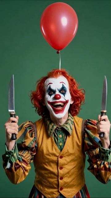Веселый клоун с опасными ножами клоун страшнаяистория ужасы шутка