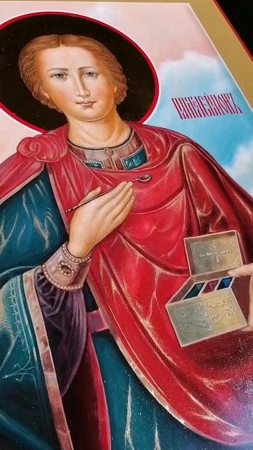 Рукописная икона - Великомученик Пантелеимон целитель размер 33х43 см.  икона молитва иконоп