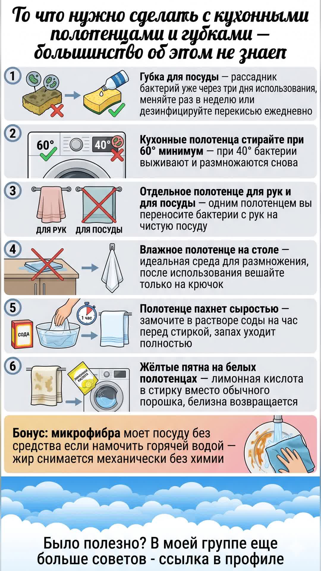 Как правильно ухаживать за кухонными полотенцами и губками