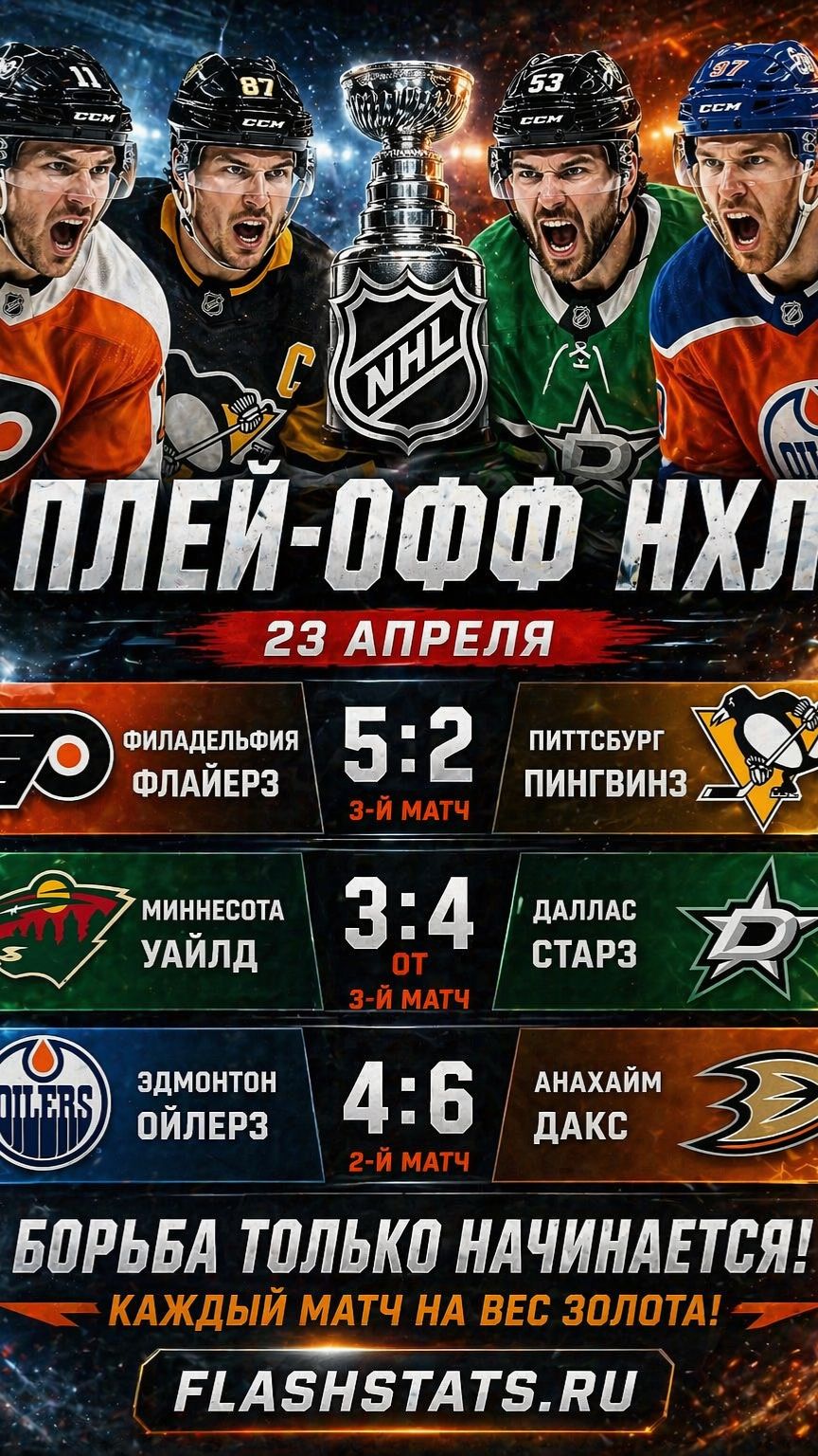 Плей-офф НХЛ 2026 продолжает набирать обороты — матчи 23 апреля