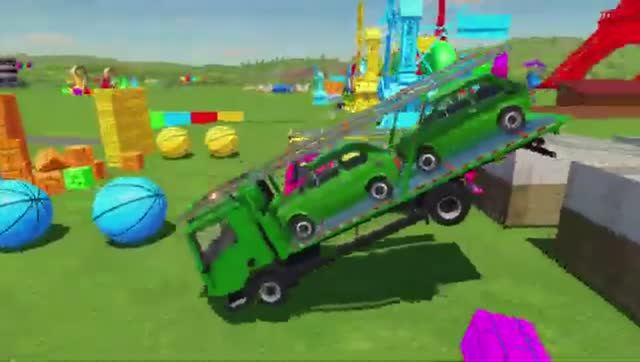 Мультики для детей . Мультики про машинки . Птвовозы и машинки ездят по траве и горкам .