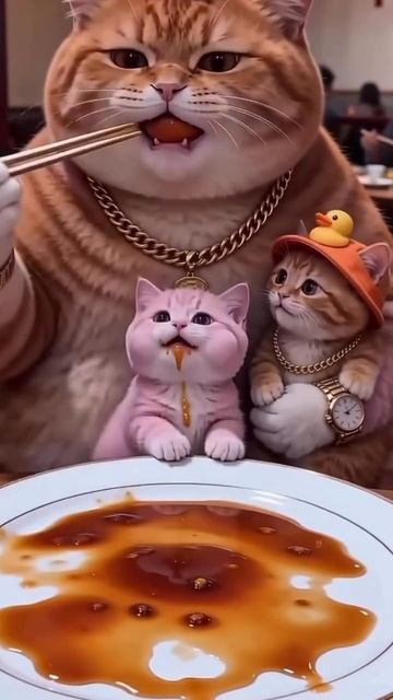 Рыжая кошечка кормит котят