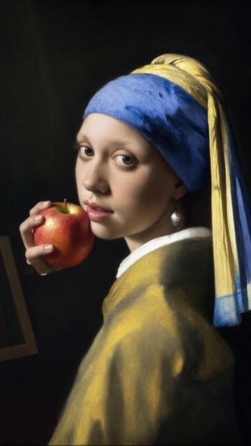 Девушка с яблоком в янтарных тонах #искусство #живопись #классика