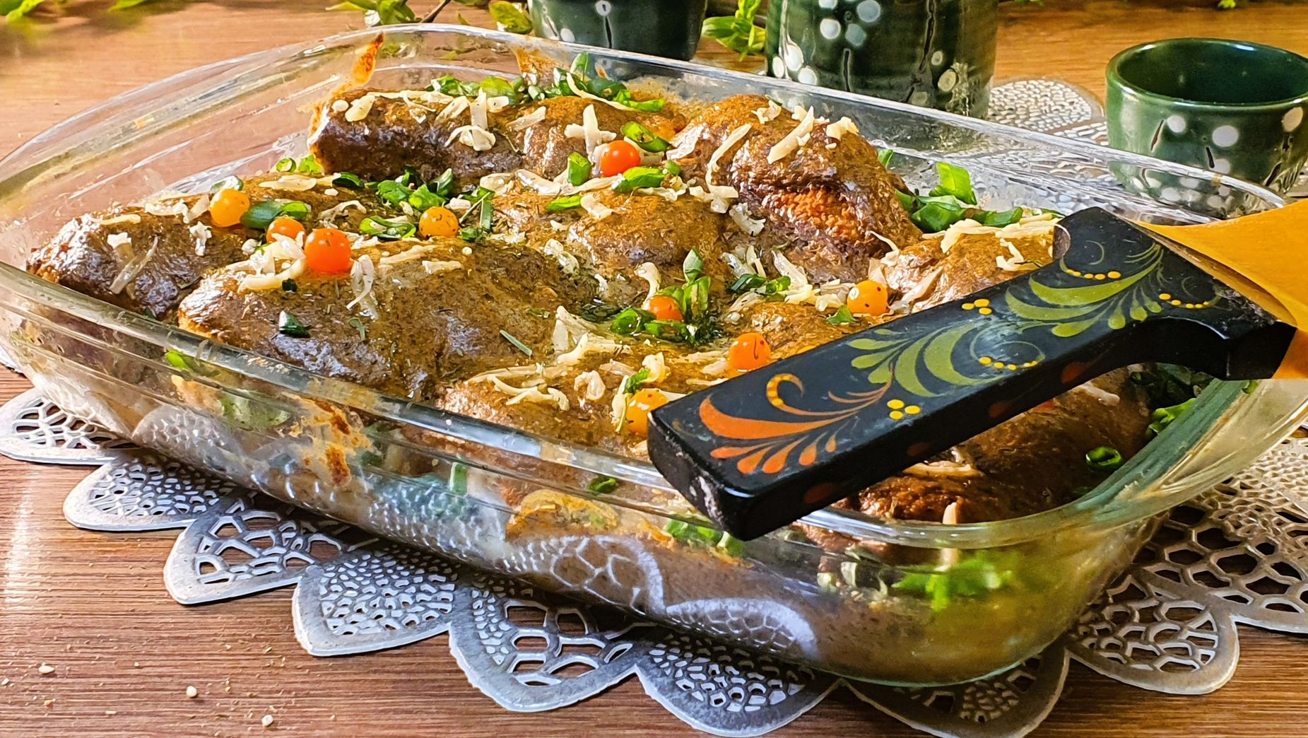 Рыба запечённая под грибным соусом