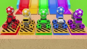 Учим цвета с помощью транспорта и неожиданного футбольного мяча на волшебной водной горке для детей