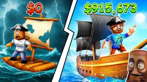 😰Строим КОРАБЛЬ с НУЛЯ Чтобы Доплыть до СОКРОВИЩ в Роблокс! + Кабан