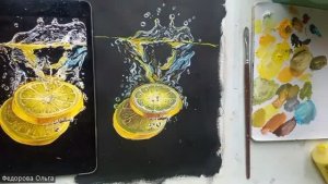Акрил. Лимонные дольки и пузыри