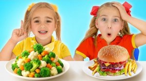 Алиса и Саша выбирают здоровую пищу вместо вредной! Игровая кулинарная история