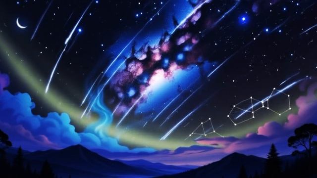 Метеоры и созвездия в космосе! Волшебство ночи над горами. 