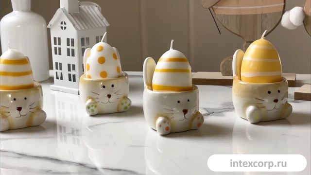 Подставка для яйца КРОЛИК ТОБИК керамика кремовая с жёлтым 7х6 см APF807480-4  APF807480-2