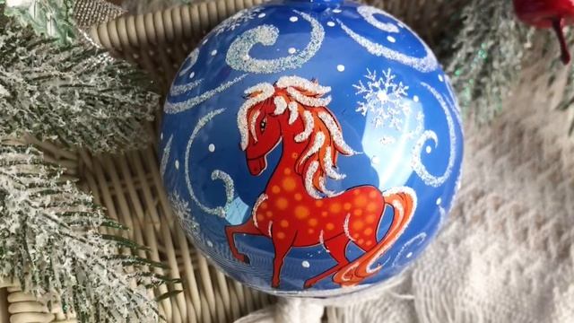 Ёлочный шар ЗОДИАК: КОНЬ ЯРИК, стекло, синий, 85 мм, С206-лош-2-син