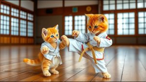 ама-кошка учит своего котёнка карате, чтобы он мог защитить себя. Сможет ли он стать сильным? ❤️