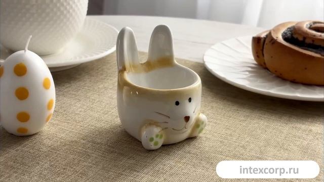 Подставка для яйца КРОЛИК ТОБИК керамика кремовая с зелёным 7х6 см APF807480-2