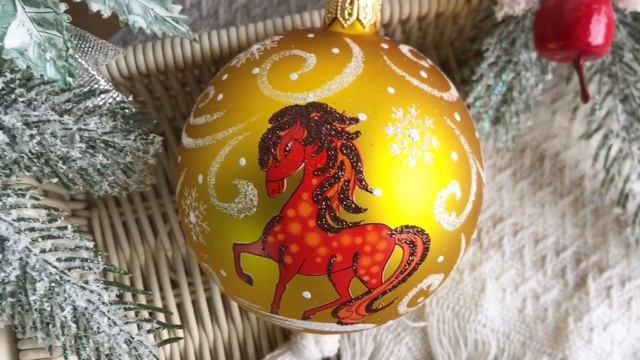 Ёлочный шар ЗОДИАК: КОНЬ ЯРИК, стекло, золотой, 85 мм, С206-лош-2-зол