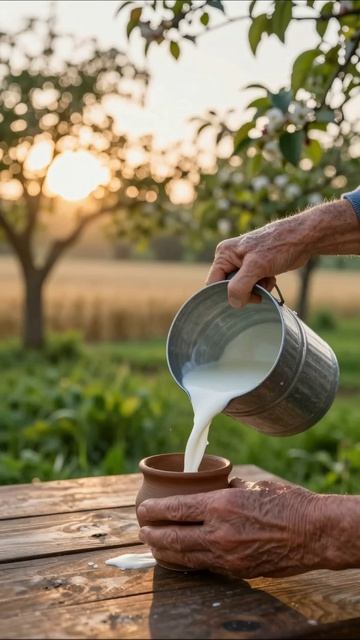 Свежая деревенская молоко: традиции и уют #молоко #деревенскаяжизнь