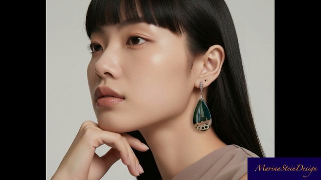 Яшма океаническая серьги. Темно-зелёные серьги.