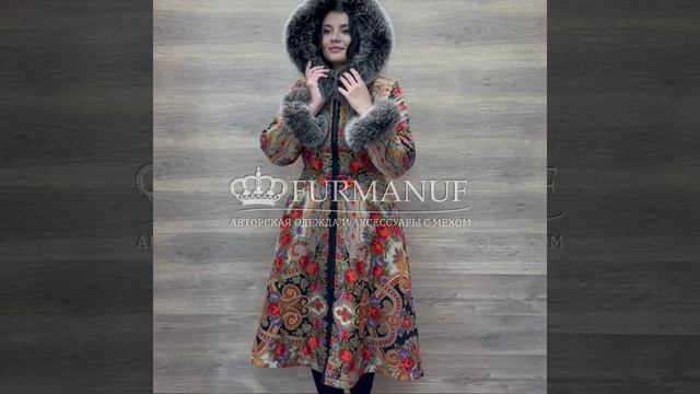 Пальто на молнии в Русском стиле с мехом песца 603