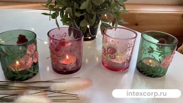 Подсвечник под чайную свечу КРУЖЕВНОЕ ЛЕТО стекло светло-зелёный 7х8 см ABT621150-светло-розовый