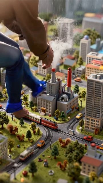 Миниатюрный город в дождь: Жизнь на железной дороге #миниатюры #поезда #декорации