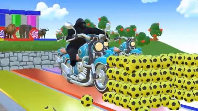 Мультики для детей про животных . Звери играют и катаются на мотоциклах. Яркий детский мультфильм